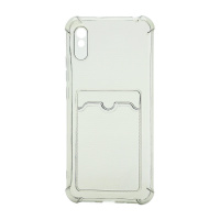 Чехол с кармашком противоударный для Xiaomi Redmi 9A прозрачный (009) черный