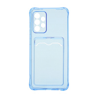 Чехол с кармашком для Samsung Galaxy A52 прозрачный (003) голубой