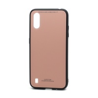 Чехол со стеклянной вставкой без лого для Samsung Galaxy A01 розовый