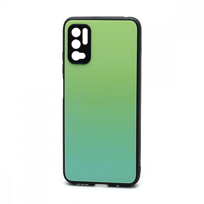 Чехол со стеклянной вставкой Gradient для Xiaomi Redmi Note 10T (003) зелено-голубой