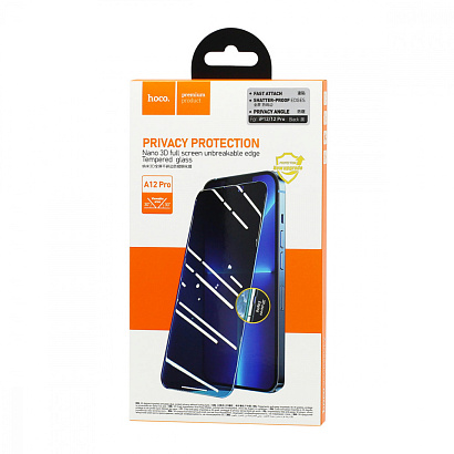 Защитное стекло HOCO A12 Pro Nano 3D Privacy Full Screen для Apple iPhone 12/12 Pro/6.1 черное