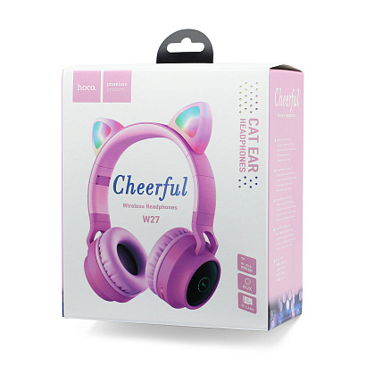 Наушники полноразмерные Bluetooth HOCO W27 Cat Ear розовые