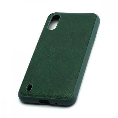 Чехол силиконовый с кожаной вставкой Leather Cover для Samsung Galaxy A01 зеленый