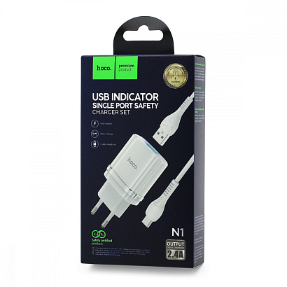 СЗУ с выходом USB Hoco N1 (2.4A/1USB/кабель Micro) белое