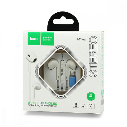 Наушники с микрофоном HOCO M-1 Max (lightning) белые