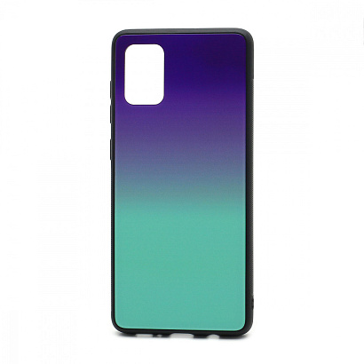 Чехол со стеклянной вставкой Gradient для Samsung Galaxy A71 (004) сине-голубой
