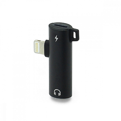 Кабель переходник Lightning выход на AUX (3.5 mm jack) +разъем зарядки черный