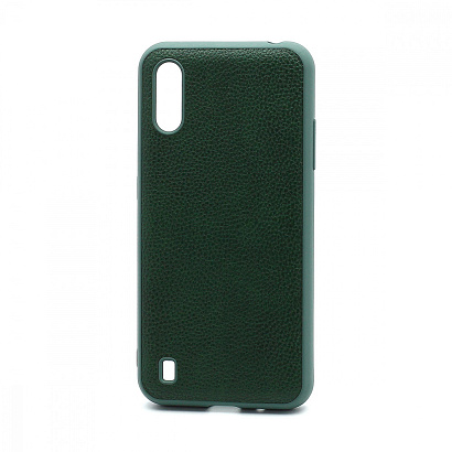 Чехол силиконовый с кожаной вставкой Leather Cover для Samsung Galaxy M01 зеленый