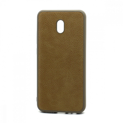 Чехол силиконовый с кожаной вставкой Leather Cover для Xiaomi Redmi 8A коричневый