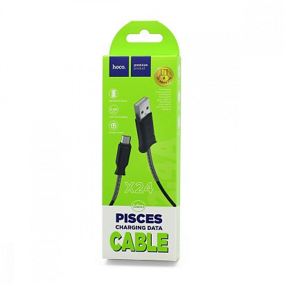 Кабель USB - Micro USB HOCO X24 "Pisces" (2.4А, 100см) черный