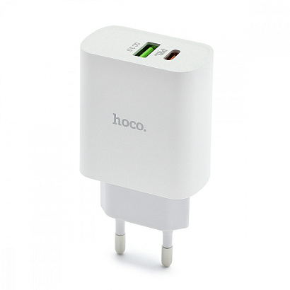 СЗУ с выходом USB Hoco C80A (PD+QC3.0/1USB/1USB PD/кабель Type-C -Lightning) белое