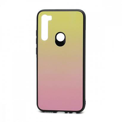 Чехол со стеклянной вставкой Gradient для Xiaomi Redmi Note 8 (001) желто-розовый