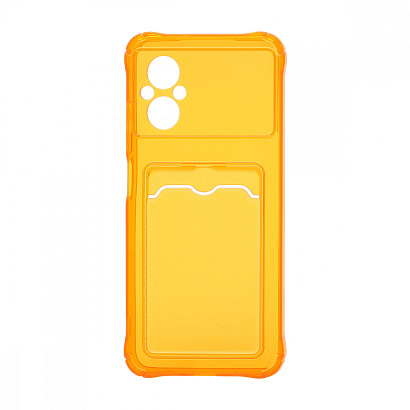 Чехол с кармашком для Xiaomi Poco M4 5G/M5 4G прозрачный (009) оранжевый