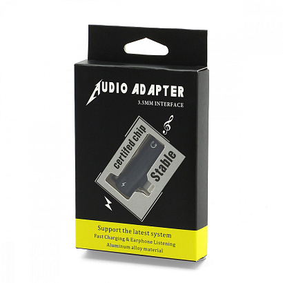 Кабель переходник Lightning выход на AUX (3.5 mm jack) +разъем зарядки черный