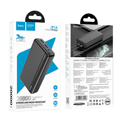 Внешний аккумулятор HOCO J91A 20000 mAh (Micro-USB/Type-C/2USB 2,1A/LED) черный