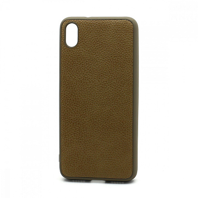 Чехол силиконовый с кожаной вставкой Leather Cover для Xiaomi Redmi 7A коричневый
