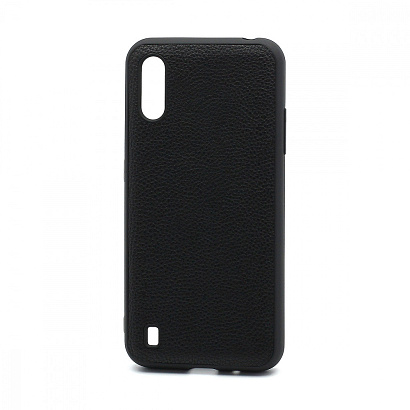 Чехол силиконовый с кожаной вставкой Leather Cover для Samsung Galaxy A01 черный