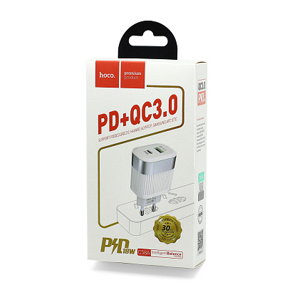 СЗУ с выходом USB Hoco C58A (PD2.0+QC3.0/1USB/1USB PD) белое