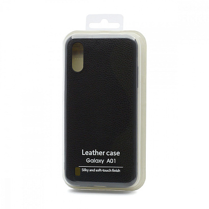 Чехол силиконовый с кожаной вставкой Leather Cover для Samsung Galaxy A01 черный