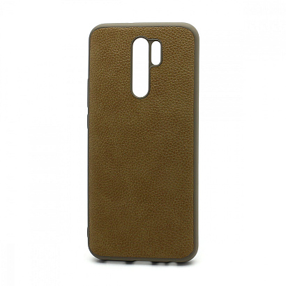 Чехол силиконовый с кожаной вставкой Leather Cover для Xiaomi Redmi 9 коричневый