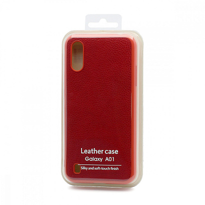 Чехол силиконовый с кожаной вставкой Leather Cover для Samsung Galaxy A01 красный