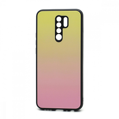 Чехол со стеклянной вставкой Gradient для Xiaomi Redmi 9 (001) желто-розовый