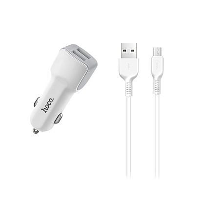 АЗУ с выходом USB Hoco Z23 (2.4A/2USB/кабель micro USB) белое